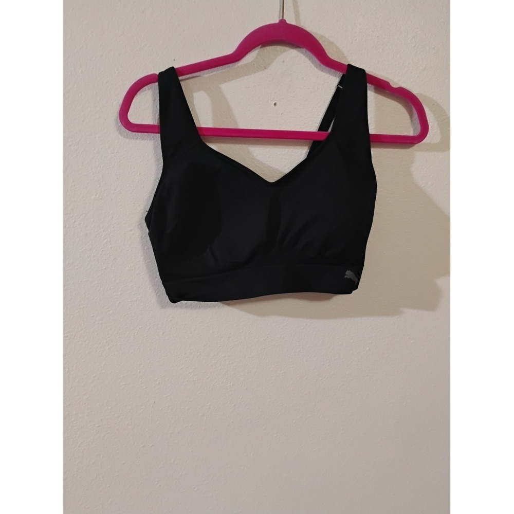 Puma Womens Black Sports Bra Adjustable Straps V-Neck Activewear Size Medium